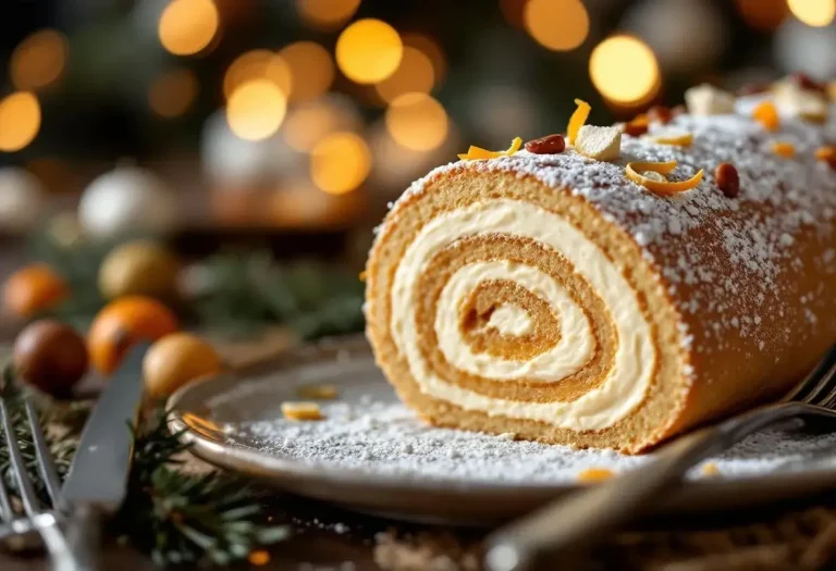 Bûche de Noël roulée aux marrons façon Laurent Mariotte, ultra traditionnelle mais twistée à l’agrume
