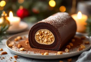Voici la bûche de Noël à la mousse au chocolat qui cache un croustillant praliné et fera toute la différence au réveillon 2025
