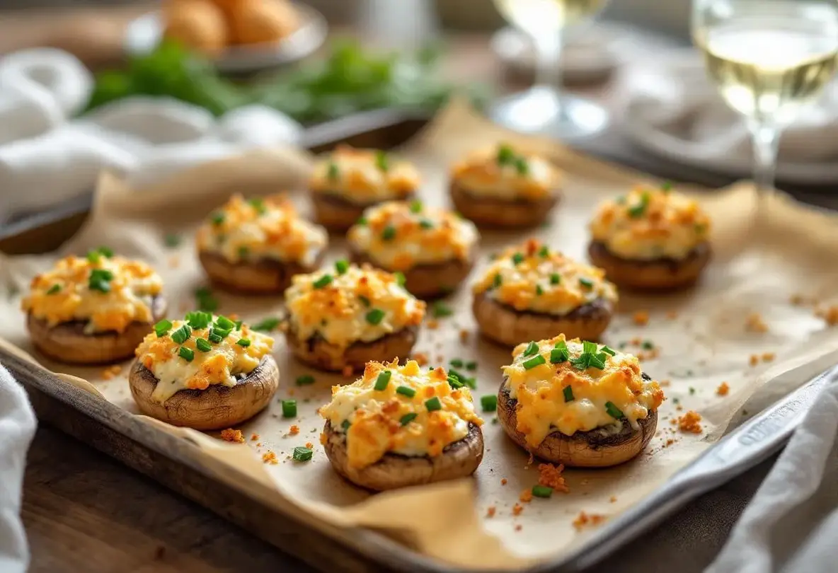 Champignons farcis au four à l’ail et fines herbes : un apéro chaud, fondant et croustillant à partager