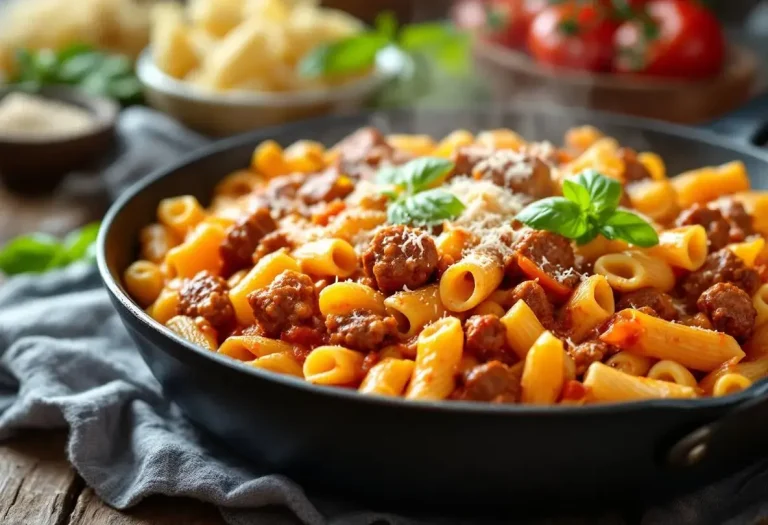 Rigatonis aux saucisses épicées et aux poivrons signé Lesley Chesterman