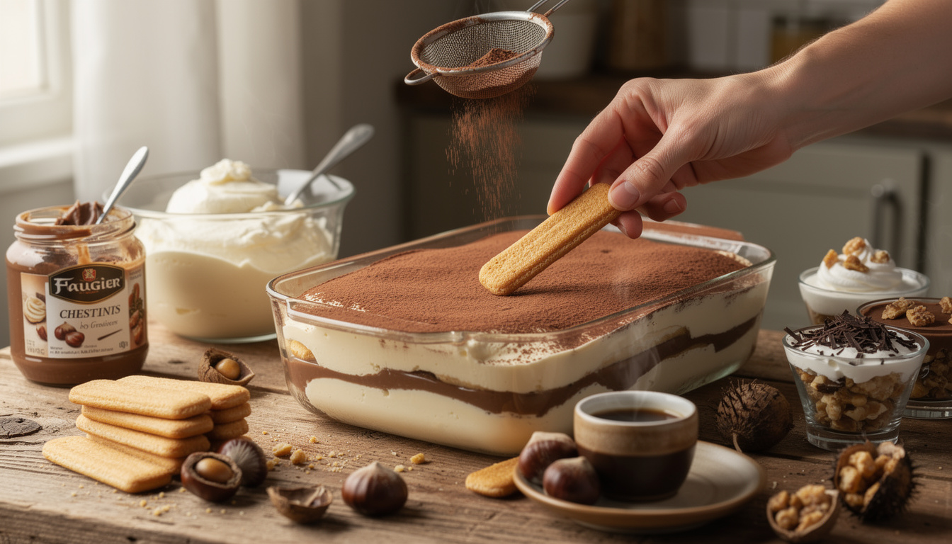 Tiramisu à la crème de marrons Faugier : préparation et variantes découvrez comment préparer un délicieux tiramisu à la crème de marrons faugier et explorez différentes variantes pour ravir vos papilles.